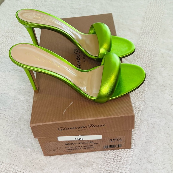 Gianvito Rossi Bijoux Mule 85 Kiwi Green Leather Heels 37.5 - Picture 4 of 8